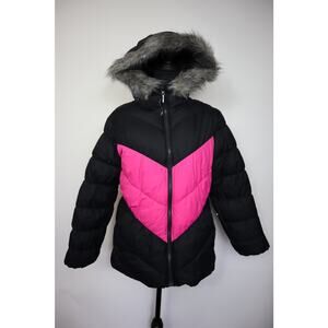 Columbia Girls Black and Pink Waterproof Hooded‎ Puffer Jacket Size XL